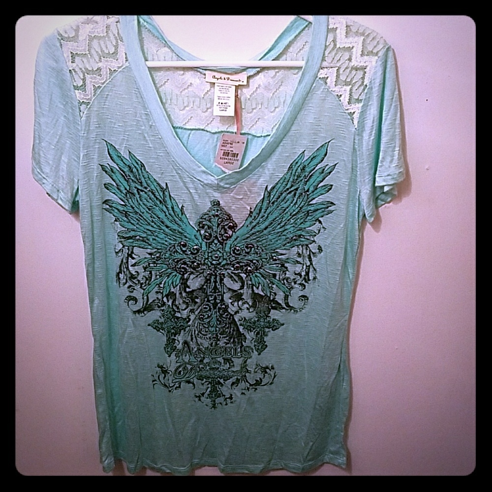 *NWT* Angels & Diamonds teal embellish t-shirt